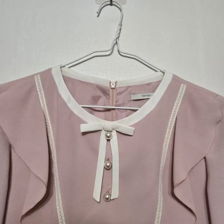 [BUNJANG] Kenneth Lady Pink Frill Ribbon Dress / 케네스레이디 핑크 프릴 리본 원피스 A라인 레이스 하객룩 소개팅룩 핑크