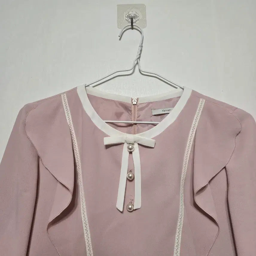 [BUNJANG] Kenneth Lady Pink Frill Ribbon Dress / 케네스레이디 핑크 프릴 리본 원피스 A라인 레이스 하객룩 소개팅룩 핑크