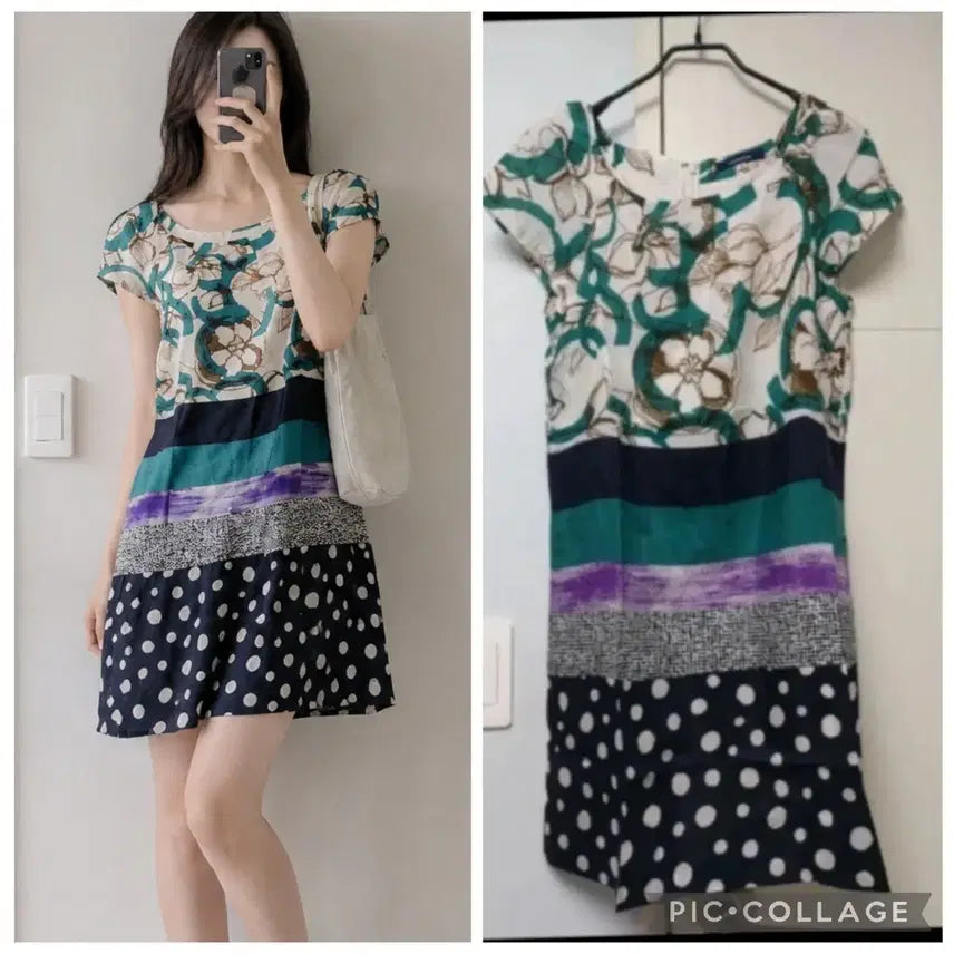 [SOLD OUT] 패턴 도트 반팔 미니 원피스
