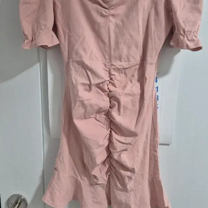 [BUNJANG] Pink Shirring Mini Dress Puff Short Sleeve / 핑크 셔링 미니 원피스 퍼프 반팔
