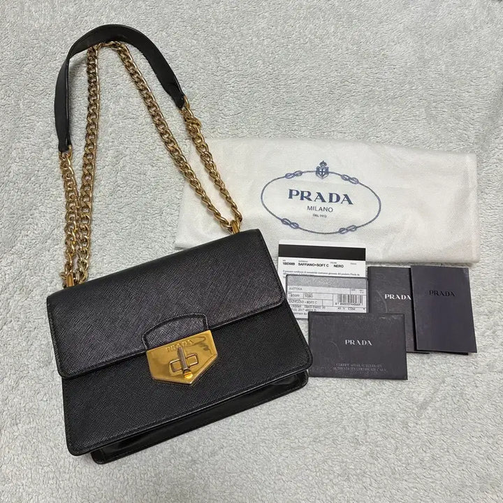 [BUNJANG] Prada Saffiano Chain Shoulder Bag Black / (정품)프라다 사피아노 체인 숄더백 블랙