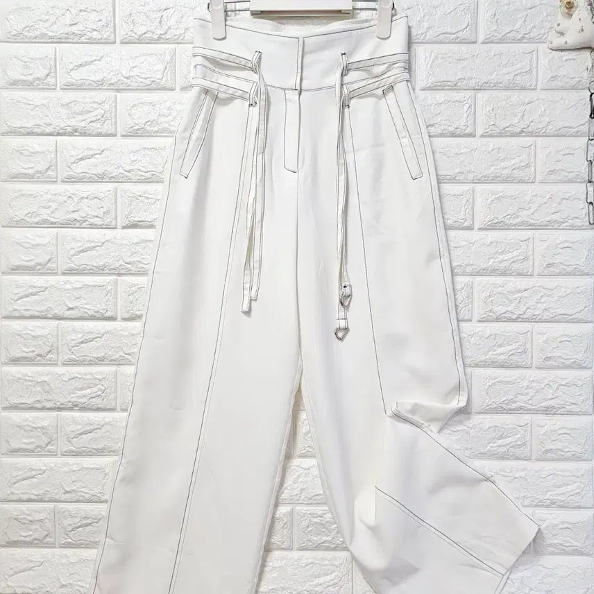 [BUNJANG] White Wide Leg Pants with Belt Set / 화이트  와이드 팬츠(벨트세트)