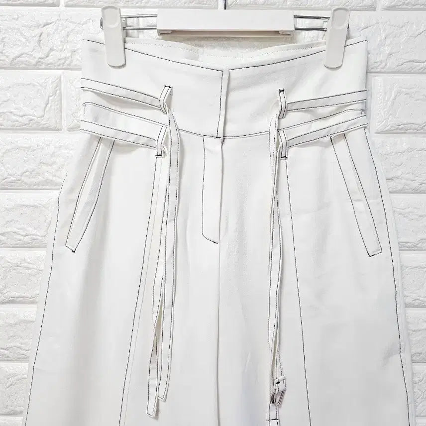 [BUNJANG] White Wide Leg Pants with Belt Set / 화이트  와이드 팬츠(벨트세트)