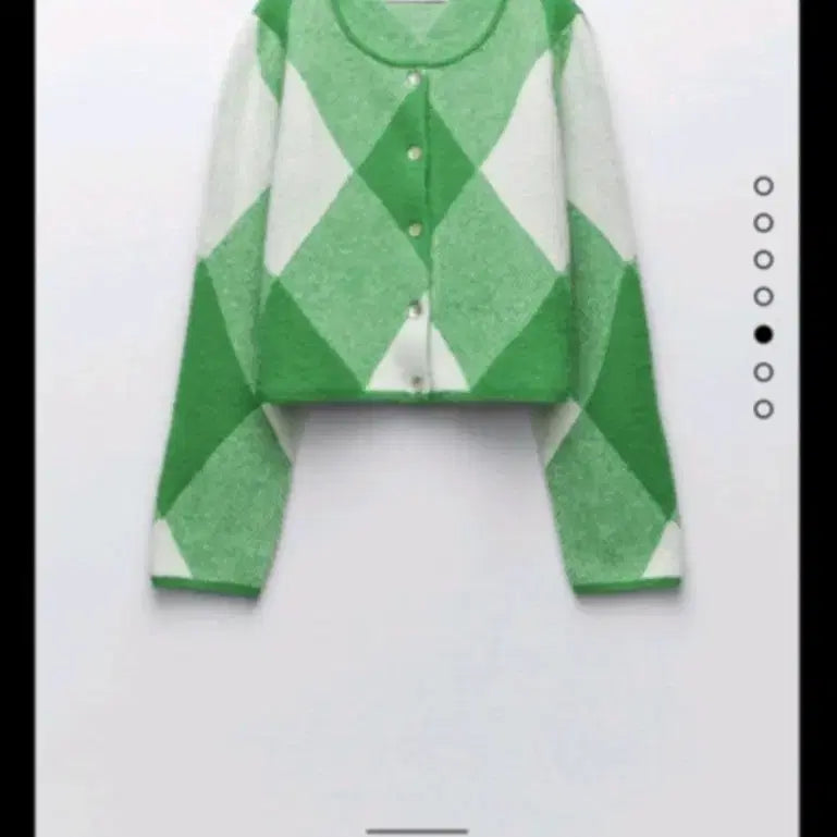 [BUNJANG] ZARA Argyle Pattern Jacquard Knit Crop Cardigan Green M / 자라 ZARA 아가일 패턴 다이아몬드 자카드 니트 크롭 가디건 그린 m