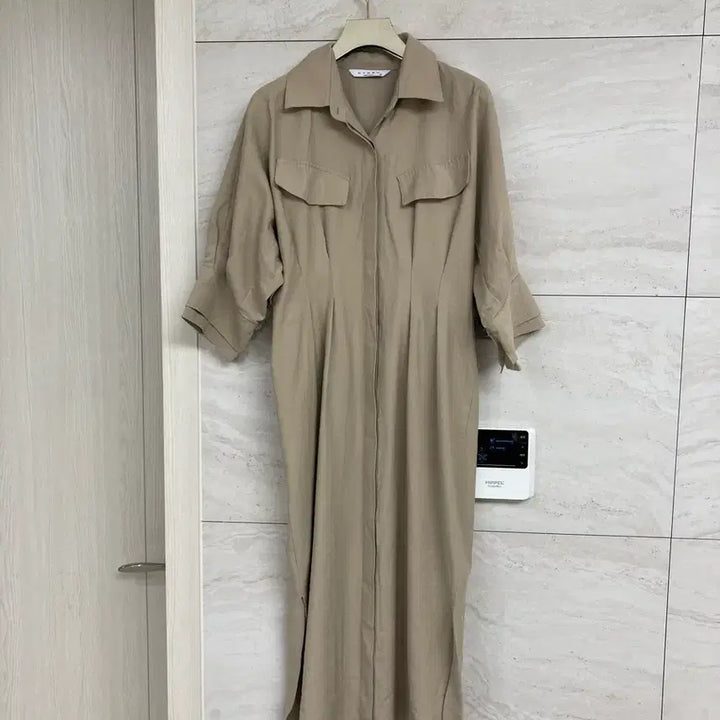 [BUNJANG] NIMPH &amp; GLOW Beige Shirt Long Dress / 님프앤글로우 셔츠원피스