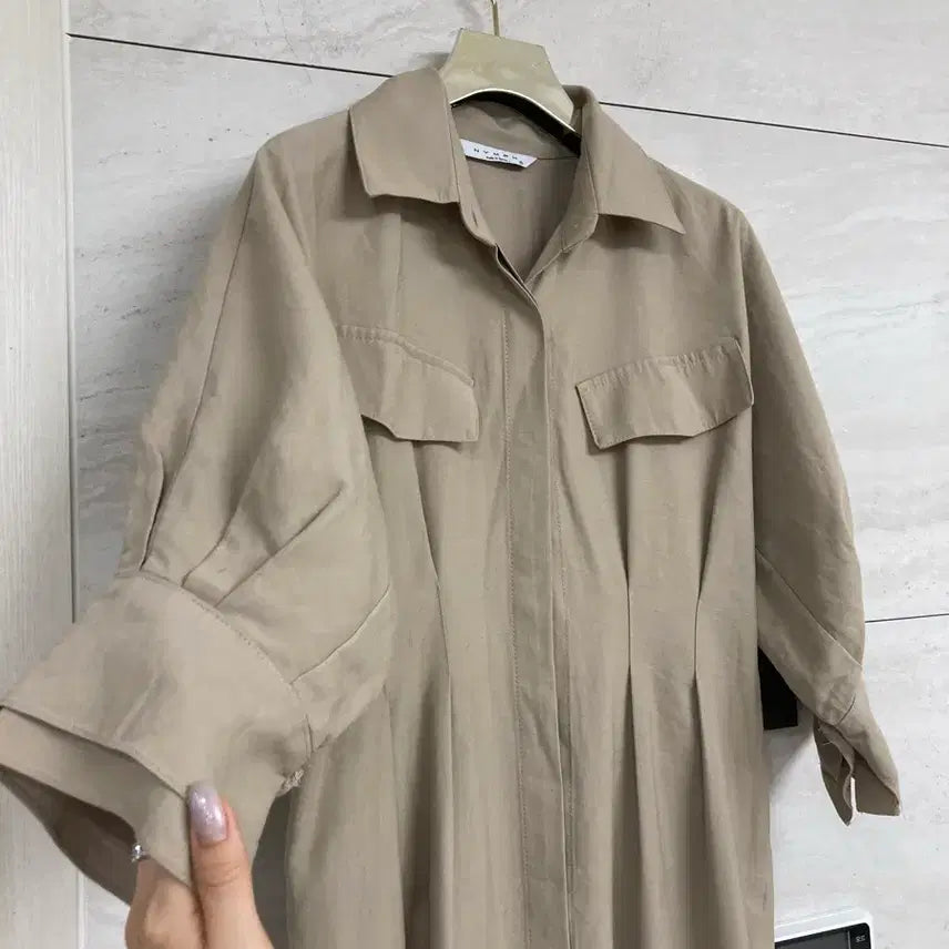 [BUNJANG] NIMPH &amp; GLOW Beige Shirt Long Dress / 님프앤글로우 셔츠원피스