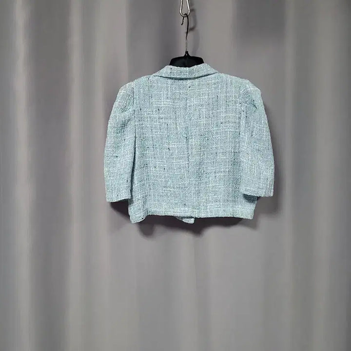 [BUNJANG] Puff Tweed Crop Jacket Sky Blue / 퍼프 트위드 크롭 자켓 하늘색