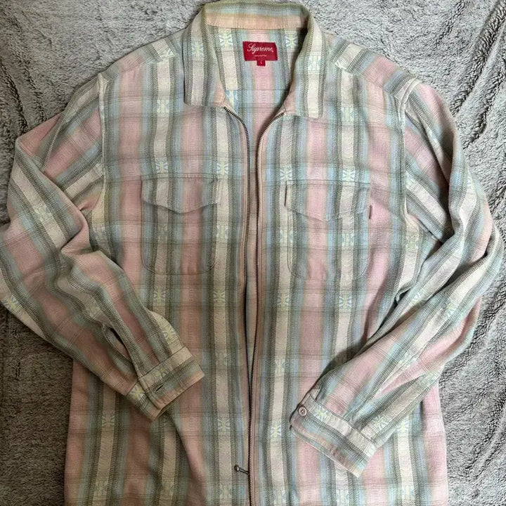 [BUNJANG] Supreme Pink Check Zip-Up Shirt Jacket / 슈프림 핑크 체크 짚업 셔츠 자켓
