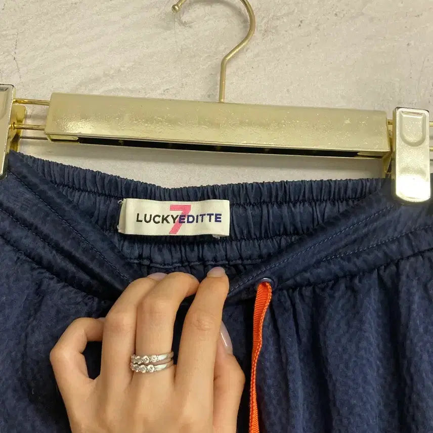 [BUNJANG] Lucky Chouette Navy Silk Shorts with Orange String / 네이비 숏팬츠 오렌지 스트링 반바지 럭키슈에뜨 실크100