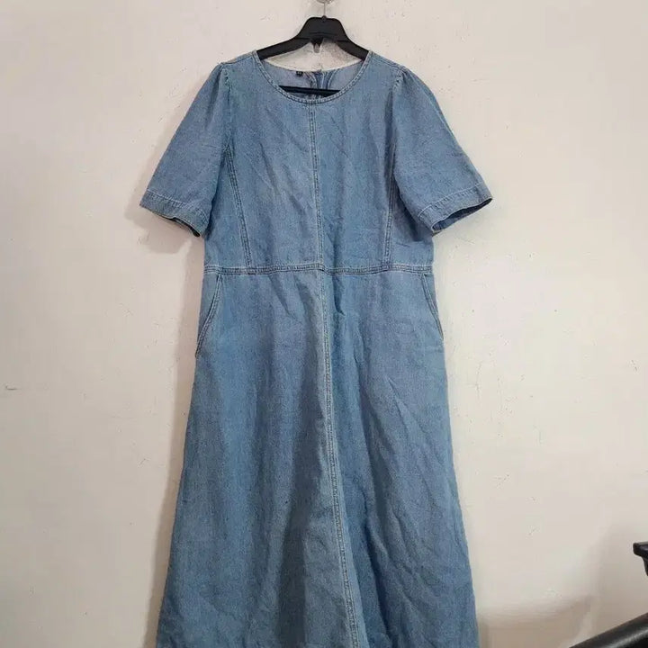 [BUNJANG] Denim Short Sleeve Long Dress / 청 데님 반팔 롱 원피스