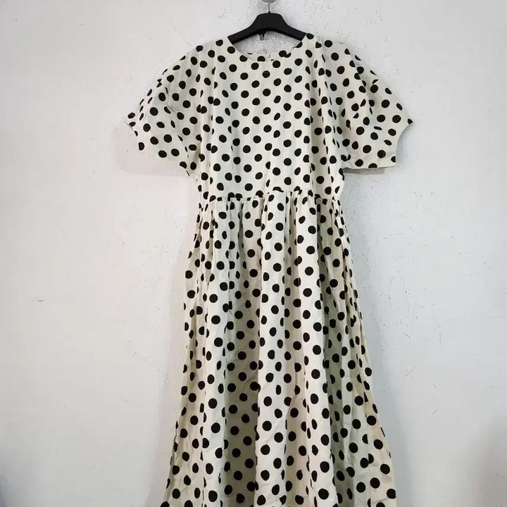 [BUNJANG] Ivory Black Dot Short Sleeve Long Dress / 아이보리 블랙 도트 반팔 롱 원피스