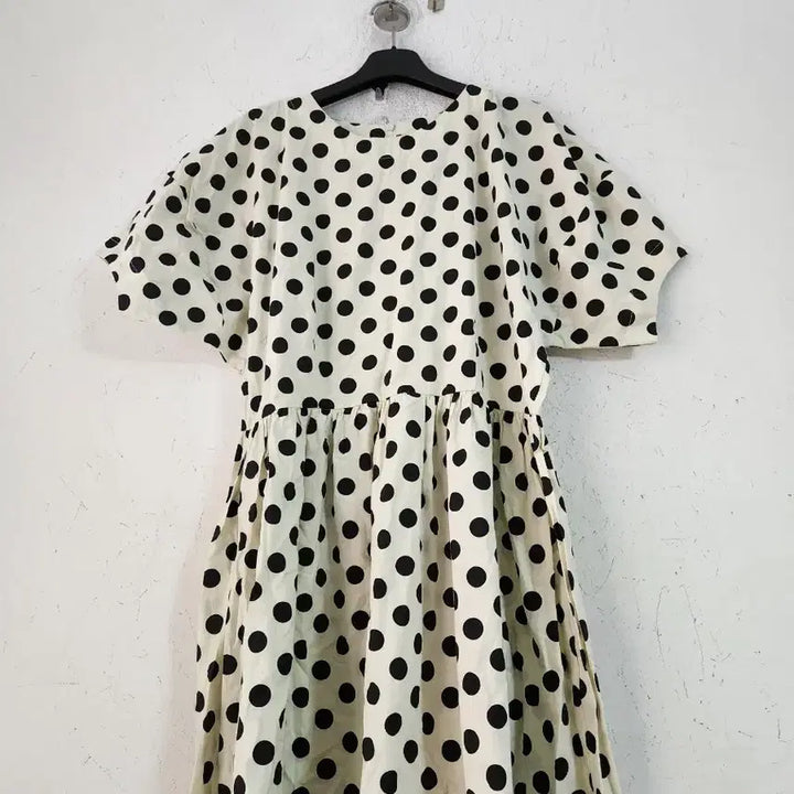 [BUNJANG] Ivory Black Dot Short Sleeve Long Dress / 아이보리 블랙 도트 반팔 롱 원피스