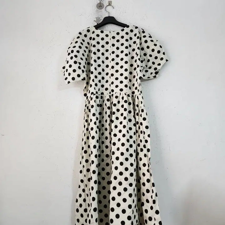 [BUNJANG] Ivory Black Dot Short Sleeve Long Dress / 아이보리 블랙 도트 반팔 롱 원피스