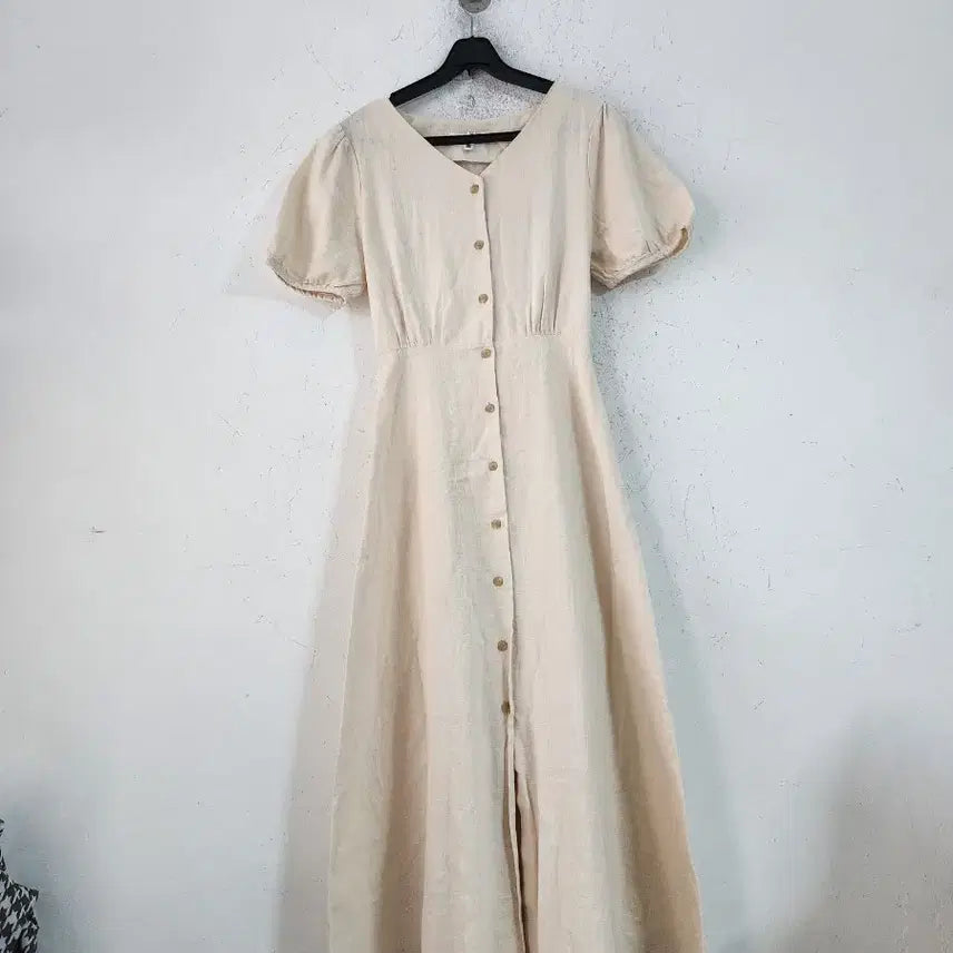[BUNJANG] Linen Puff Short Sleeve Long Dress / 린넨 퍼프 반팔 롱 원피스55