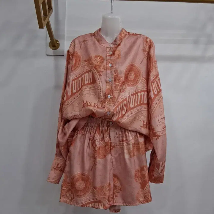 [BUNJANG] Orange Pattern Shirt and Shorts Set (Belt Not Included) / 셔츠 반바지 세트 허리벨트미포함