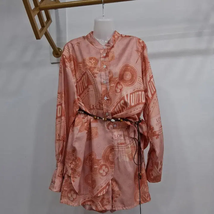 [BUNJANG] Orange Pattern Shirt and Shorts Set (Belt Not Included) / 셔츠 반바지 세트 허리벨트미포함