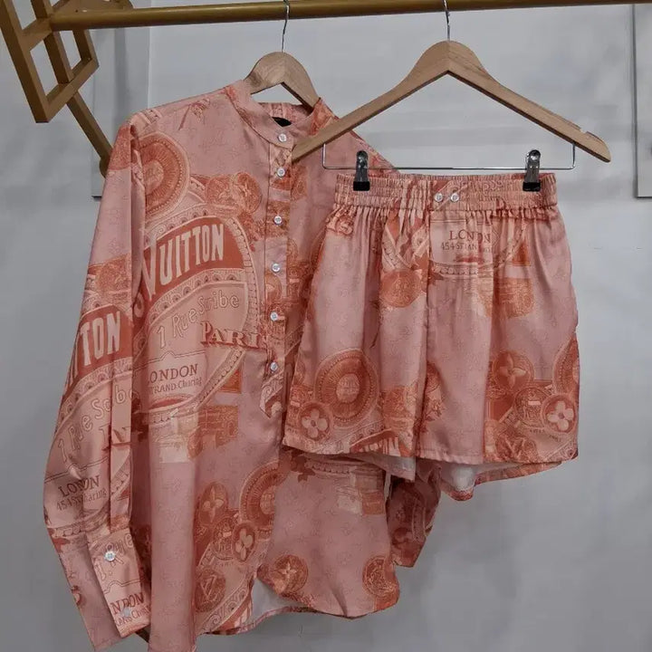 [BUNJANG] Orange Pattern Shirt and Shorts Set (Belt Not Included) / 셔츠 반바지 세트 허리벨트미포함