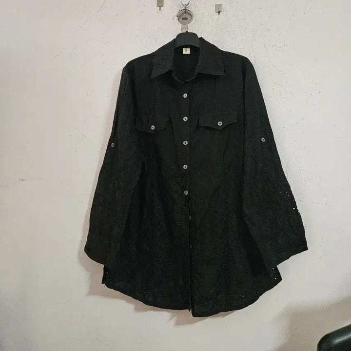 [BUNJANG] Black Long Shirt Blouse / 블랙 롱 셔츠 블라우스