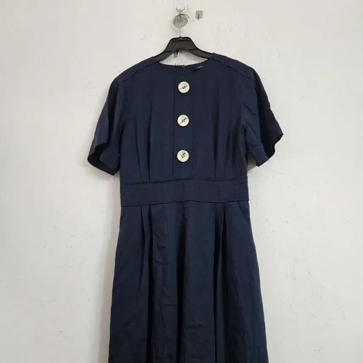 [BUNJANG] Navy Short Sleeve Long Dress with Button Detail / 네이비 반팔 롱 원피스 버튼 장식