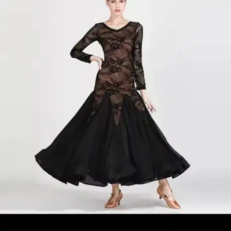 [BUNJANG] Black Dancewear Dress Long Sleeve Lace / 블랙 댄스복 드레스 s