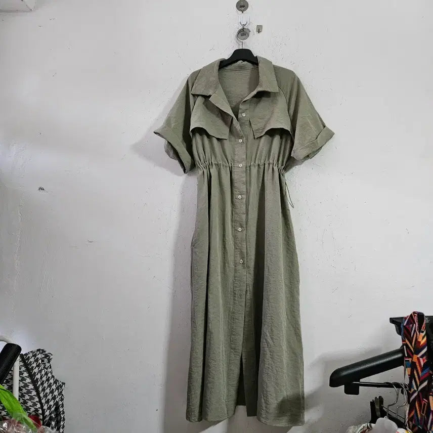 [BUNJANG] Khaki Long Shirt Dress / 카키색 셔츠 롱 원피스