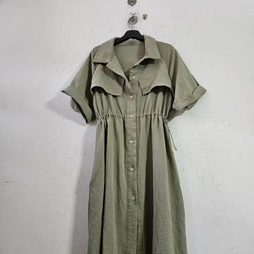 [BUNJANG] Khaki Long Shirt Dress / 카키색 셔츠 롱 원피스