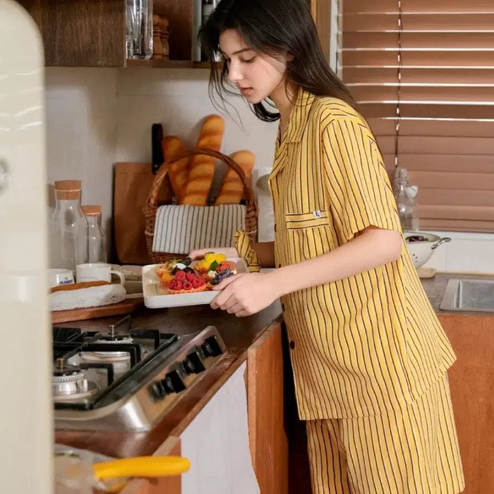 [BUNJANG] Teaser Custy Silk Skin Ver.2 Short Sleeve Pajama Set Yellow M / 티세르 커스티 실크스킨 ver.2 반팔잠옷 세트 옐로 M 새상품