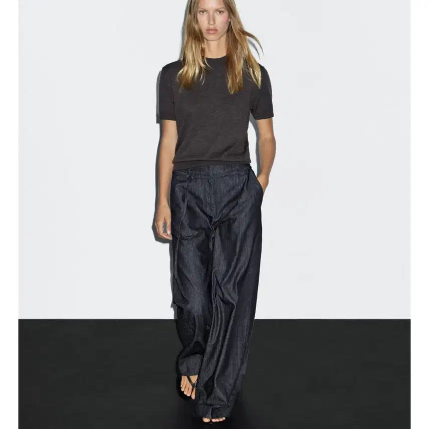 [BUNJANG] Massimo Dutti High-Waisted Belted Wide-Leg Jeans / 마시모두띠 하이웨이스트 벨트 와이드 레그 진 40(30)