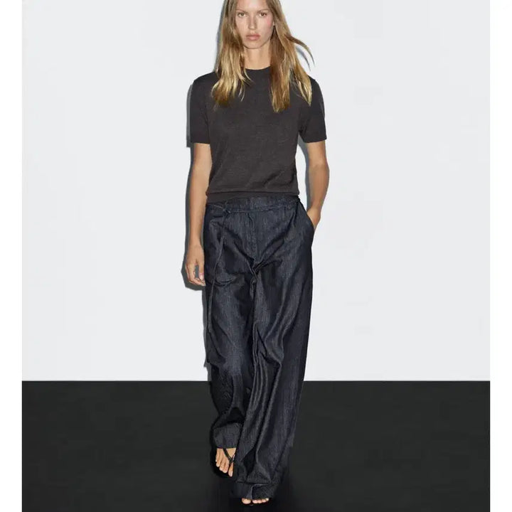 [BUNJANG] Massimo Dutti High-Waisted Belted Wide-Leg Jeans / 마시모두띠 하이웨이스트 벨트 와이드 레그 진 40(30)