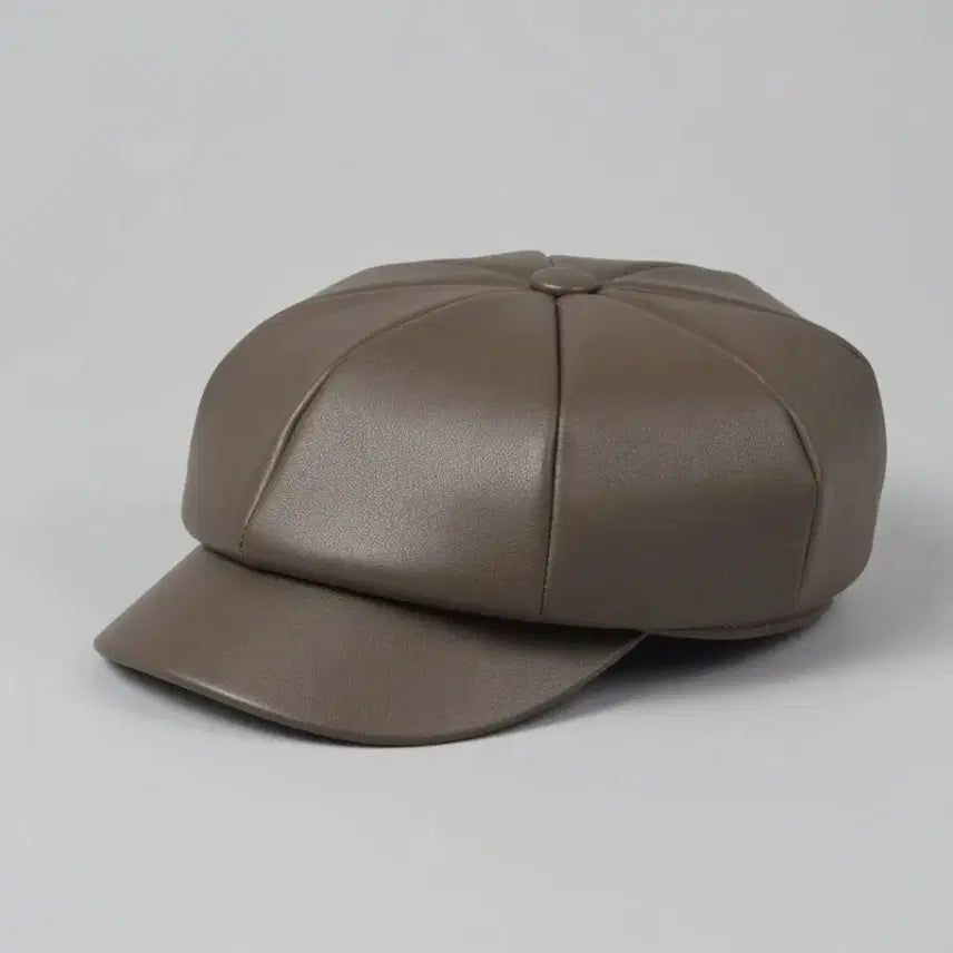 [BUNJANG] Fabiana Filippi Style Brown Faux Leather Octagonal Hat / 파비아나 필라니 스타일 브라운 레더 8각모 (인조가죽 모자)