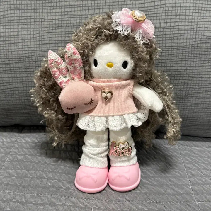 [BUNJANG] Pink Rabbit Plush Long-Legged Kitty / 핑크 토끼인형 뽀글이 롱다리 키티