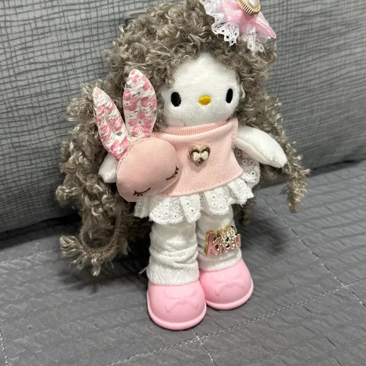[BUNJANG] Pink Rabbit Plush Long-Legged Kitty / 핑크 토끼인형 뽀글이 롱다리 키티