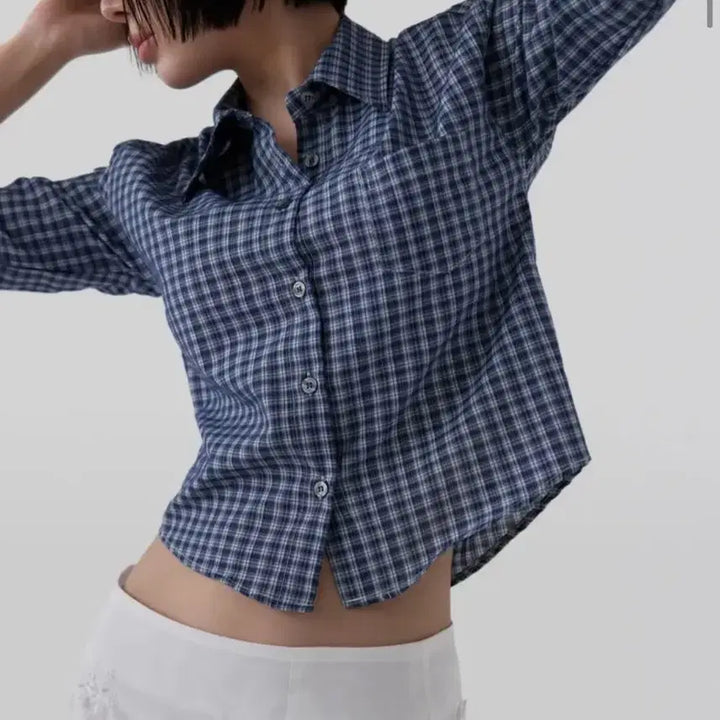 [BUNJANG] Autumn Check 3/4 Sleeve Shirt Blue / 어텀 체크 7부 셔츠 blue