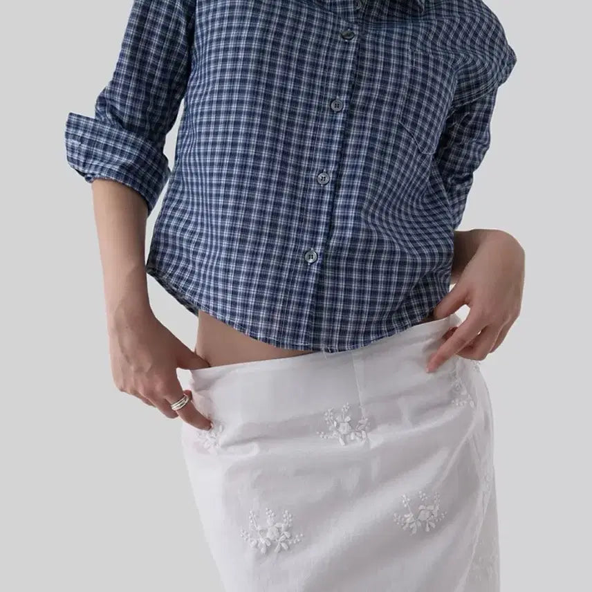 [BUNJANG] Autumn Check 3/4 Sleeve Shirt Blue / 어텀 체크 7부 셔츠 blue