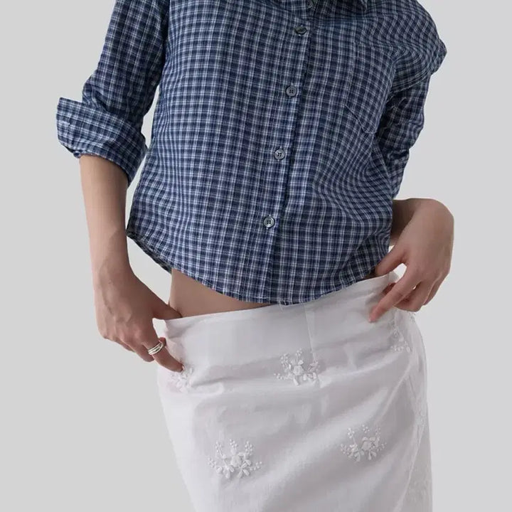 [BUNJANG] Autumn Check 3/4 Sleeve Shirt Blue / 어텀 체크 7부 셔츠 blue