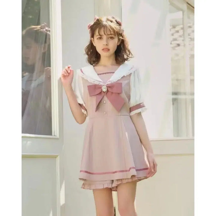 [BUNJANG] LIZ LISA Sailor Setup Pink Short Sleeve / 리즈리사 세일러셋업 핑크