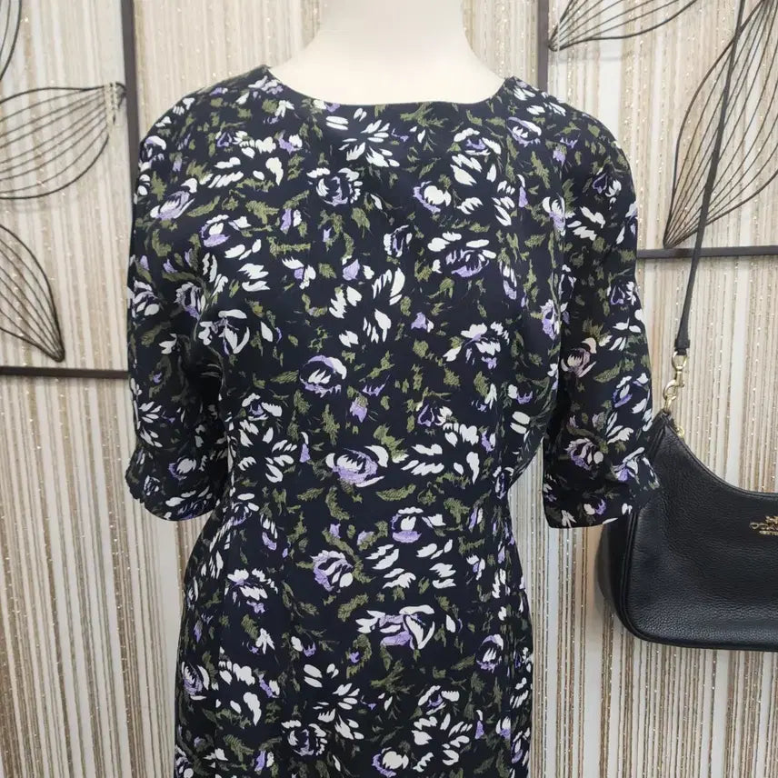 [BUNJANG] Black Floral Pattern Long Dress / 보라 플라워 패턴 블랙 롱 원피스