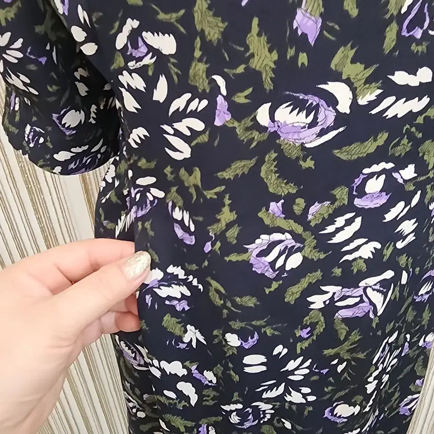 [BUNJANG] Black Floral Pattern Long Dress / 보라 플라워 패턴 블랙 롱 원피스