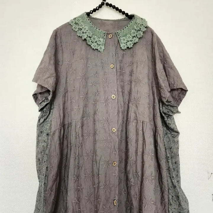 [BUNJANG] Punch Wide Lace Collar Long Dress - Brown / 펀칭와이드레이스 칼라 롱 원피스 브라운