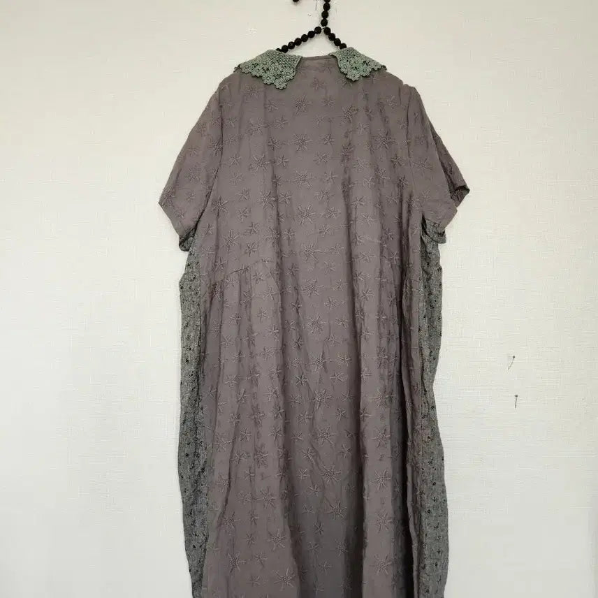 [BUNJANG] Punch Wide Lace Collar Long Dress - Brown / 펀칭와이드레이스 칼라 롱 원피스 브라운