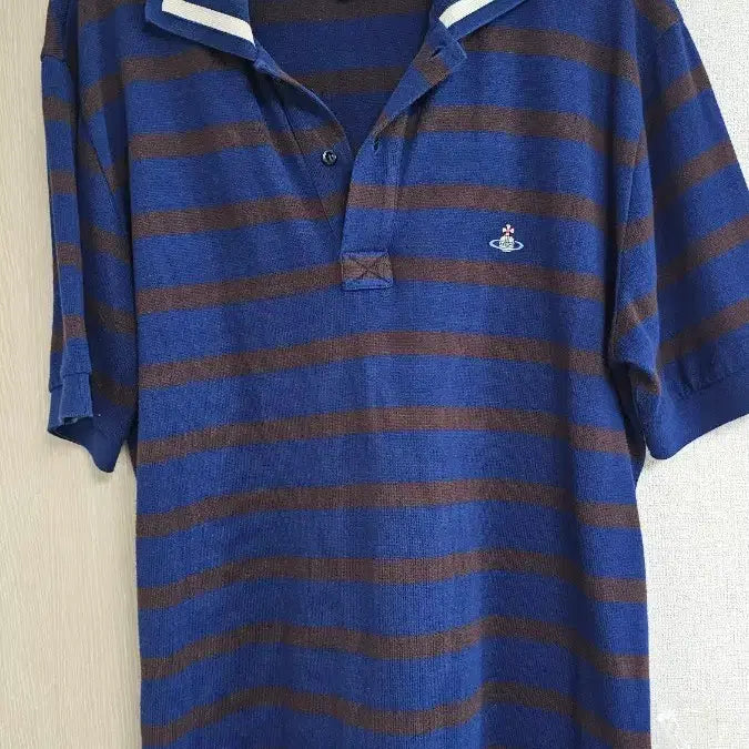 [BUNJANG] Vivienne Westwood Stripe Collar Short Sleeve T-Shirt / 비비안웨스트우드 스트라이프 카라 반팔 티셔츠