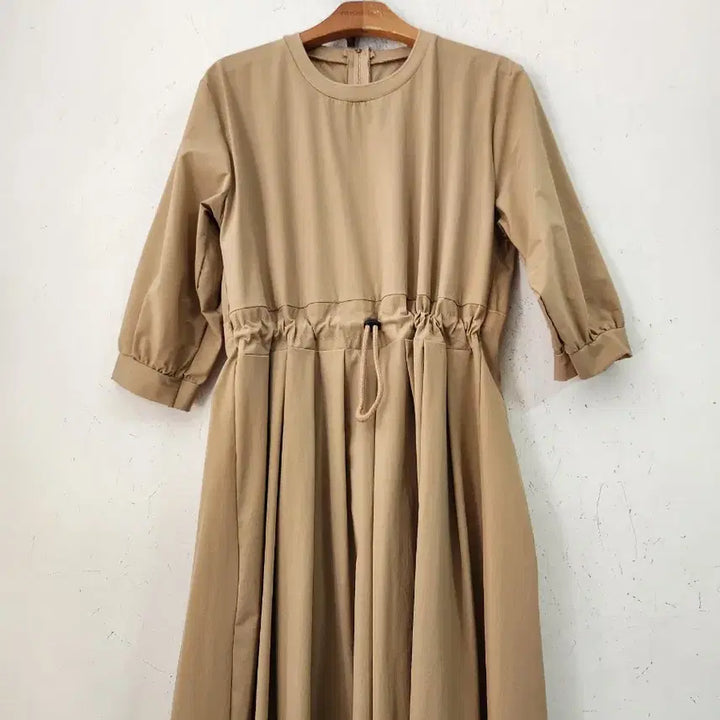 [BUNJANG] Beige Long Dress with Waist String / 베이지 롱 원피스 허리 스트링 7부
