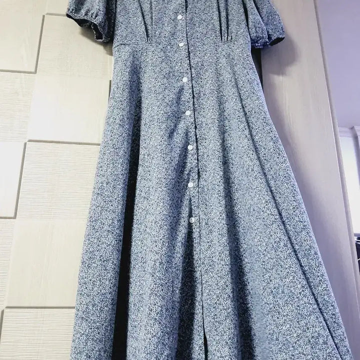 [BUNJANG] Floral Puff Sleeve Long Dress / 잔꽃무늬 퍼프 반팔 롱 원피스