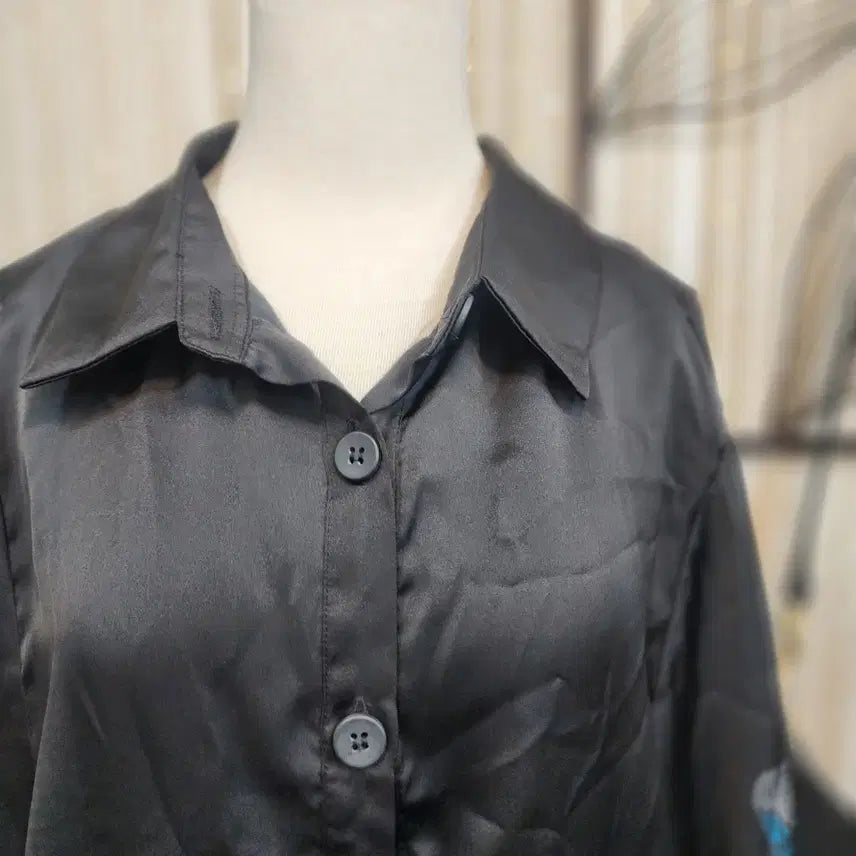 [BUNJANG] Black Multicolor Pattern Blouse Size 77 / 블랙 멀티컬러 패턴 블라우스 77사이즈