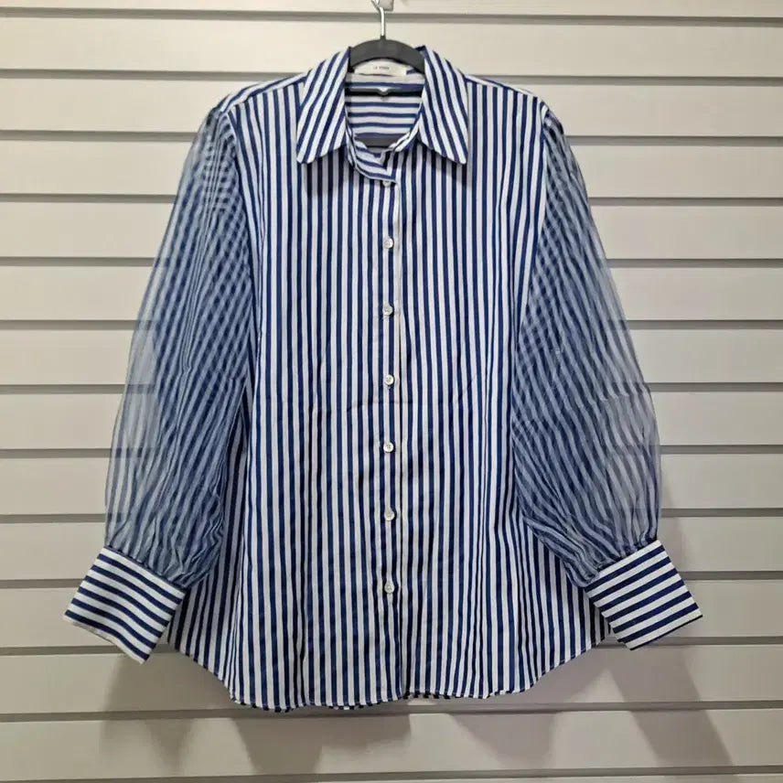 [BUNJANG] Striped Blouse Shirt with Mesh Sleeves / 줄무늬 소매망사 스트라이프 블라우스 셔츠 작88 옷장꾸미기