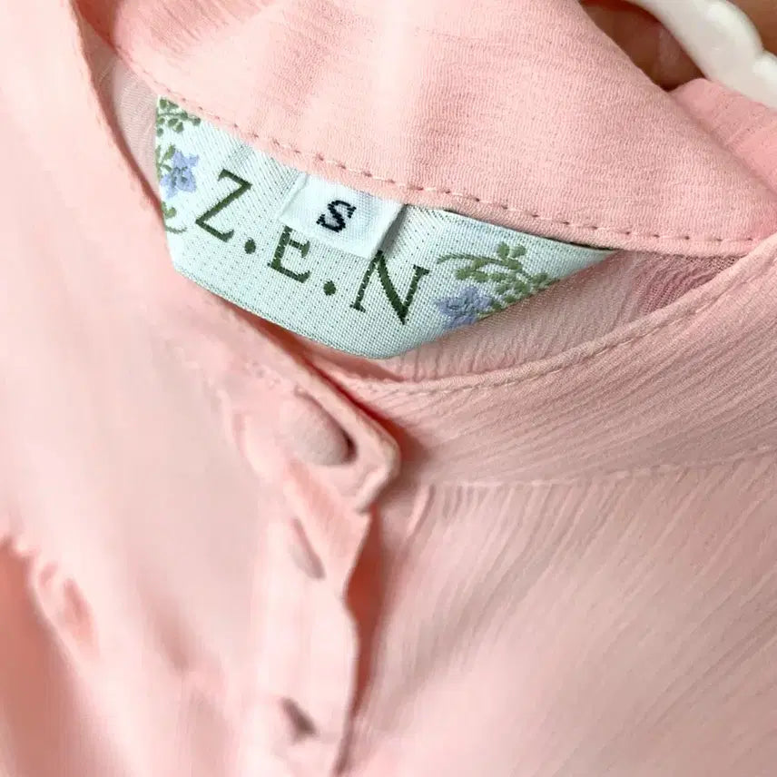 [BUNJANG] ZEN Pink See-Through Short-Sleeve Blouse / ZEN 핑크색 시스루 반팔 블라우스