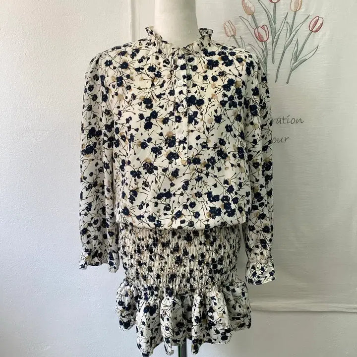 [BUNJANG] Plastic Island Flower Shirring Mini Dress / 플라스틱아일랜드 플라워 셔링 미니 원피스