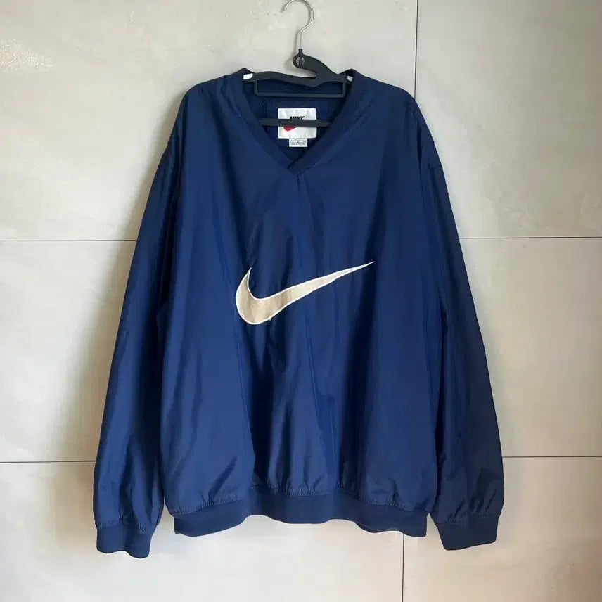[BUNJANG] Nike Old School Big Swoosh Windbreaker Warm-up Navy / [L] 나이키 올드스쿨 빅스우시 바람막이 웜업 네이비