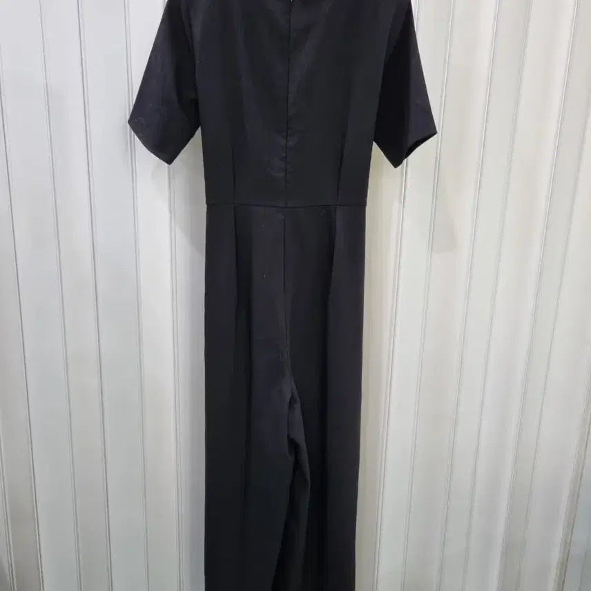 [BUNJANG] Black Short Sleeve Jumpsuit with Ribbon Belt / 블랙 반팔 점프수트 리본 벨트