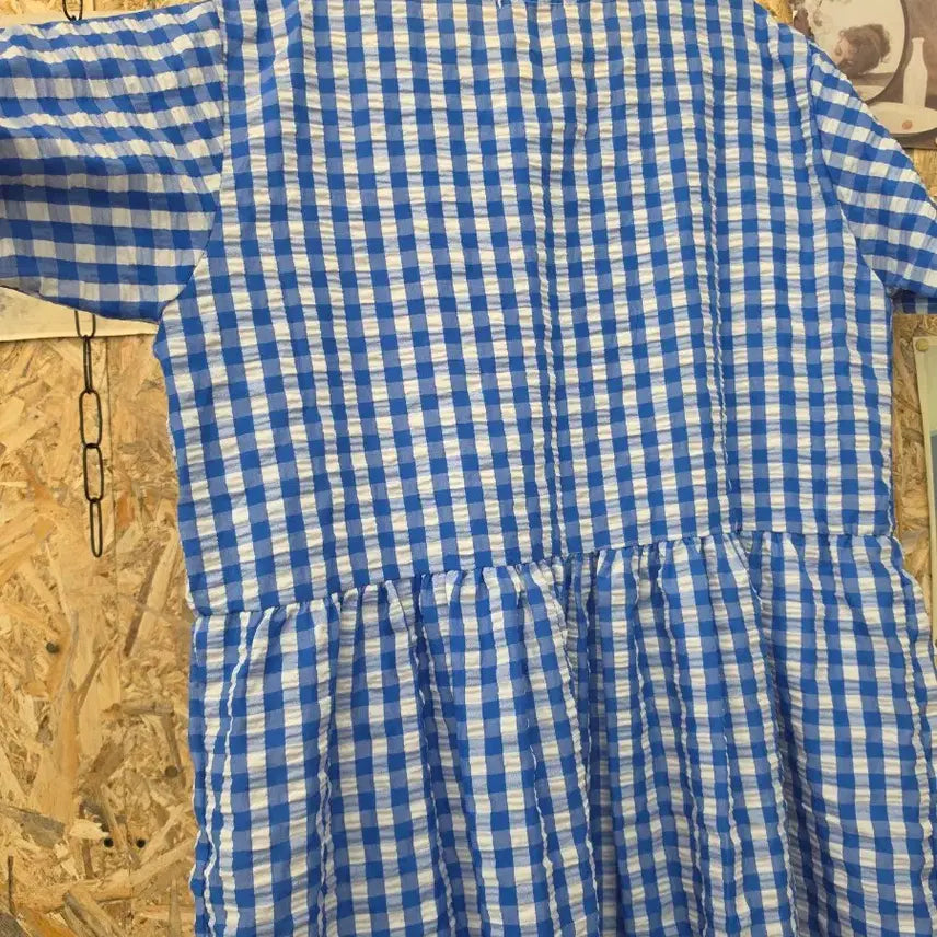 [BUNJANG] Gingham Check Collar Long Dress - Oversized / 고방 체크 카라 지짐이 빅사이즈 원피스